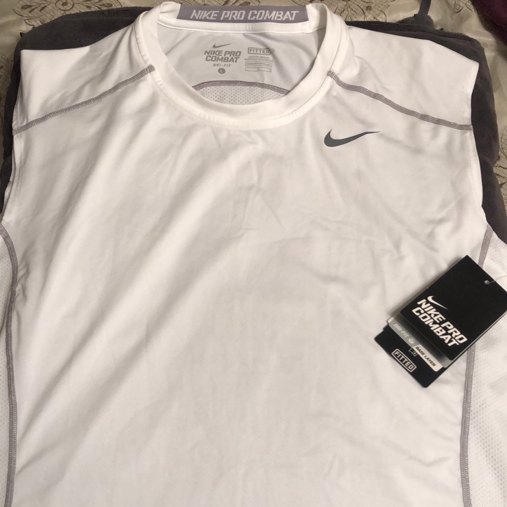 White Nike pro combat fitted tank